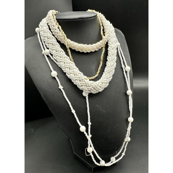 Vintage Lot Marvella Faux Pearl Twisted Braided Beaded Necklaces Gold‎ Tone - Picture 2 of 7